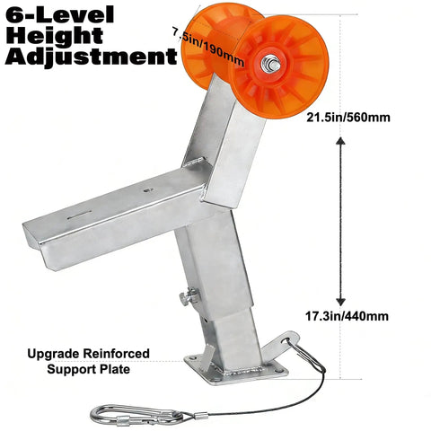Six Level Adjustable Boat Trailer Winch Stand With 17.3 To 22.0 Inch Post Range, Heavy Duty Support with Orange Rollers
