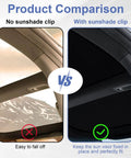 Comparison of Tesla roof with and without 32 Piece Roof Sunshade Clips Set For Tesla Model Y Model 3 Model S Model X Glass Roof Sunshade Holder Fasteners For Easy Interior Installation And Solid Stability.