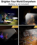LED Desk Lamp for Home Office and Upright Piano in various settings: camping, power outage, bedtime, game night, black finish
