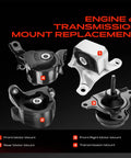 Heavy Duty Engine And Transmission Mount Kit For Acura Rsx And Honda Civic 2002 To 2006 Manual Transmission set showing four mounts.