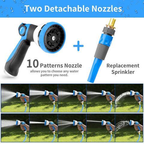 Retractable Garden Hose Reel Wall Mount With 100 Ft Hose showing 10-pattern nozzle and replacement sprinkler