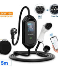 Portable 3.5KW EV Charger Fast Charging Cable Type 2 To GBT Adapter with 5m long cord and Bluetooth app control.