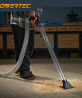 Person using Two And A Half Inch Dust Collection Hose Floor Sweep Kit with 36 Inch Clear Tube, three nozzles in workshop cleanup