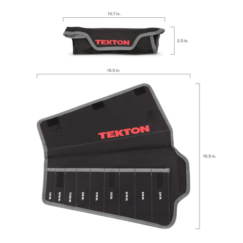 Nine Tool Wrench Roll Organizer For Stubby Wrenches From One Quarter To Three Quarters Inch Durable Pouch open dimensions.