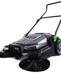 Walk-Behind Hand Push Floor Sweeper With A 25.6 Inch Sweep Width, Manual Non Electric Cleaning Machine, side view on white background