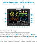 12-in-1 Wireless Weather Station SA6 With Rain Gauge, Wind Speed, Weather Forecast, Humidity, Air Pressure, Alarm Clock, No WiFi, 6.5 Inch Color Display With Adjustable Backlight showing front display and weather readings