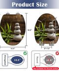 Product size details for Elongated white zen balance stones bamboo plant wooden table Toilet Seat showing dimensions.