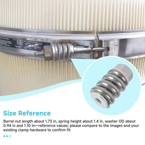 Spring Barrel Nut Assembly Rock Solid Replacement, stainless steel clamp kit, 1.73 in barrel nut, fits Pentair models.