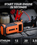 8000mAh Portable Jump Starter With Air Compressor And Tire Inflator connected to car battery engine compartment