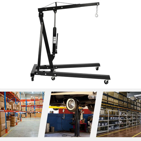 Heavy Duty Folding Hydraulic Engine Crane Hoist With Six Swivel Casters, showcasing steel construction and hydraulic system.