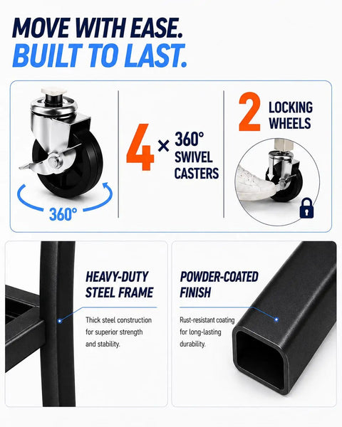 Heavy Duty Steel Dumbbell Rack With Smooth Rolling Caster Wheels Built Tough For Easy Peasy Home Gym Organization Keeps Kettlebells Yoga Mats Resistance Bands And All Your Favorite Fitness Gear Safe And Sound
