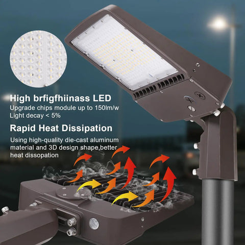Beefed Up 300W LED Parking Lot Light With Dusk To Dawn Photocell, 42000LM, IP65 Waterproof Shoebox showing heat dissipation