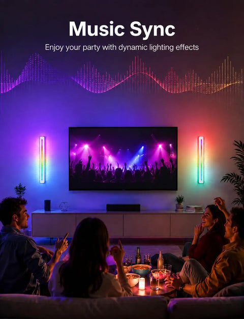 APPECK LED Wall Light 1 Pack, 15.8 Inch Plug in Wall Sconce RGBCW, Dimmable illuminating a lively gathering with dynamic colors.