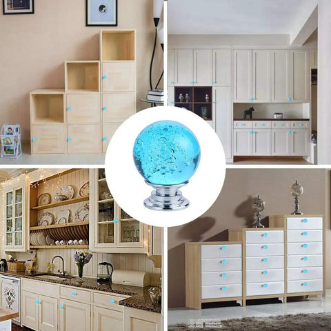 Hella Elegant 10 Pack 30 Millimeter Aqua Blue Crystal Cabinet Knobs Round Glass Bubble Drawer Handles K9 Crystal Zinc Alloy Furniture Hardware For Home Dresser Closet Pulls