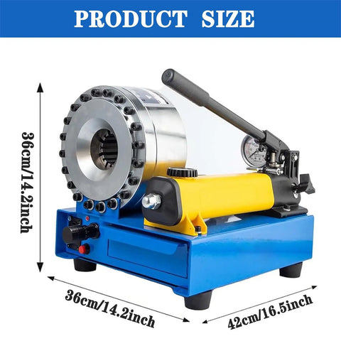 No Hassle Manual Hydraulic Hose Crimping Tool Featuring Seven Heavy Duty Swage Dies And An Accurate Pressure Gauge, 36cm size.
