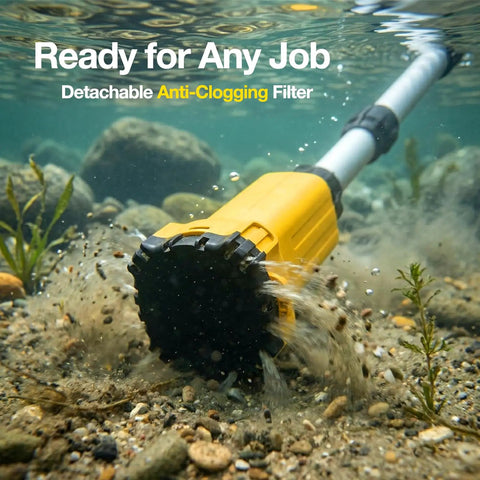 Heavy Duty Tough As Nails Cordless Stick Water Transfer Pump For Gasoline Diesel And Fuel Liquid Moving Tool Only Compatible With 20 Volt Power Tools No Sweat submerged underwater showing detachable anti-clogging filter.