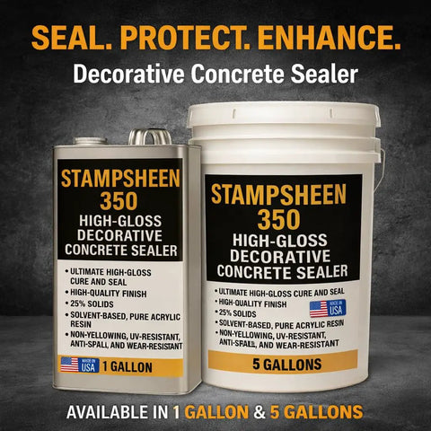 High Gloss Wet Look Concrete Sealer Solvent Based Acrylic Cure And Seal UV Resistant Non Yellowing Formula Kicks Up The Finish and Provides Rock Solid Outdoor Defense; 1 and 5 gallon containers.