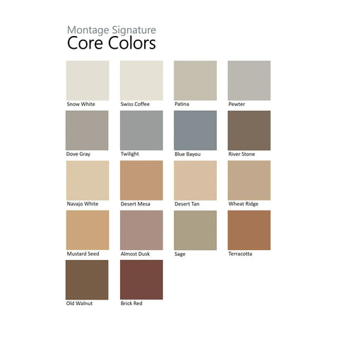 Core color palette featuring Signature Interior Exterior Eco Friendly Paint Snow White Low Sheen 1 Gallon and other shades.