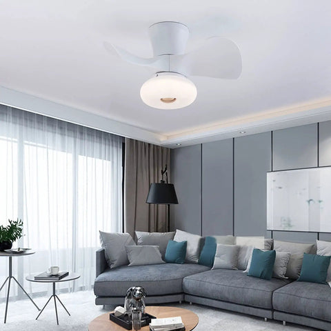 Ceiling Fan with Light 36W Built-in Illumination 6 Speed Settings Color, modern design with three blades, installed in a contemporary living room.