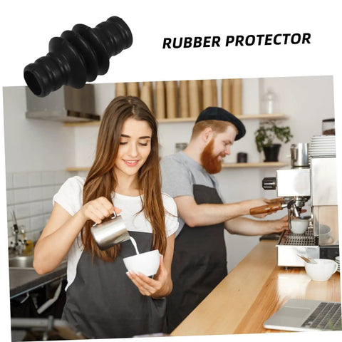 Rubber Steam Wand Cover For Espresso Makers With Heat Insulation Sleeve shown by barista steaming milk