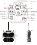 Front and side view of ten and twelve channel radio transmitter and receiver with beefed up long range and DSSS FHSS tech.