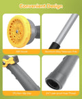 Close-up image of Extendable Garden Water Wand details, including ABS nozzle, aluminum pole, and TPU non-slip grip.