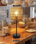 Rustic Rattan Table Lamp With Handmade Woven Shade, Dimmable Touch Control Boho Nightstand Light To Create A Cozy Vibe on dining table