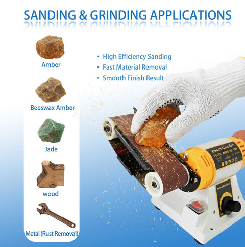 750W Jewelry Bench Polisher And Buffer Machine With Drill Chuck polishing amber stone with glove