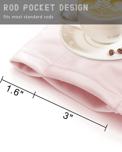 Close-up of pink velvet curtains rod pocket with measuring tape showing dimensions, part of Pink Velvet Curtains Set Of 2 Panels 52 By 84 Inches Rod Pocket Thermal Insulated Light Filtering Privacy Drapes For Bedroom And Living Room Soft Velvet Luxury For Cozy Privacy And Vibe.