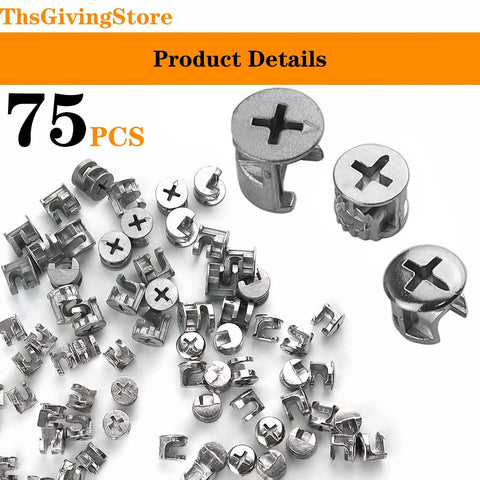 75 Pack Heavy Duty Cam Lock Nuts With Tough As Nails Furniture Connector Hardware Rustproof Zinc Alloy Eccentric Wheel Cabinet Fitting Kit displayed on a white background.