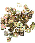 Heavy Duty Golden U Nut Fasteners For Truck And Rig 50 Pack, shiny metal clips for trim mounting and license plate installation.