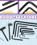 Guitar Allen Wrench Set With 13 Pieces For Precise Truss Rod And Nut Adjustments, displaying hex, box, and ball wrenches.