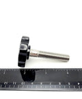 3/8 Inch Thumbscrew Bolts With Slick Clamping Knobs 304 Stainless Steel ergonomic grip, shown beside a ruler for size reference.