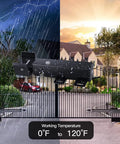ET24 Electric Gate Lock For DC 24V Swing Gates With Automatic Locking No Fuss Heavy Duty Security Gate Lock For Single Or Dual Gate Systems Easy Install Boost Gate Safety under different weather conditions displayed.