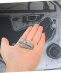 Car Door Handle Hinge Repair Kit Easy DIY Quick Fix For Door Handle Hinge Parts Replacement displayed in hand with car door interior