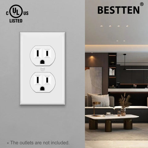 Built-To-Last 20 Pack 1-Gang Duplex Wall Plate White Standard Size Unbreakable Polycarbonate Receptacle And Switch Cover UL Listed