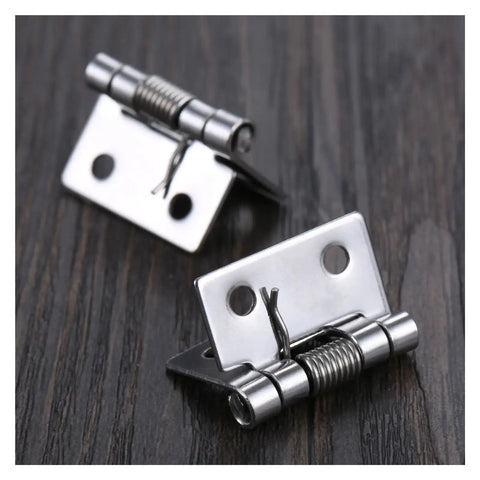Set of 8 Self Closing Spring Door Hinges 25mm 1 Inch Stainless Steel Hardware with smooth closure on wood surface