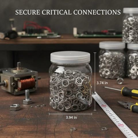 M3.5 Spring Lock Washers 304 Stainless Steel Split Ring Fasteners 1000 Pack in jar for repair work on table