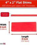4" x 2" Flat Shims, 600 per case, 1/8" thick, High Impact Plastic Flat Shims Leveling Spacers One Eighth Inch Thick Bulk Case 300 Pieces