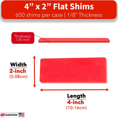 4" x 2" Flat Shims, 600 per case, 1/8" thick, High Impact Plastic Flat Shims Leveling Spacers One Eighth Inch Thick Bulk Case 300 Pieces