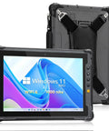 Built Like A Tank Rugged Tablet Running Windows 11 Pro With 10.1 Inch 1000 Nit Sunlit Screen WiFi 6 Intel N5100 8Gb 128Gb 4G Lte Gps Ip65 Rated Beast Mode Computer For Rough Field Jobs That Never Quit showing the front and back with straps.