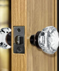 Two Piece Fluted Glass Door Knob Set With Spindle Mortise Style Antique Crystal Doorknobs For Interior Doors Bronze Finish Replacement Hardware For Bedroom Living Room Or Entry Doors Easy Install on wooden door