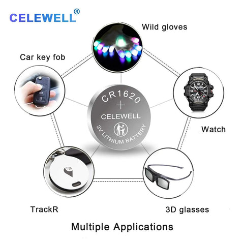 Premium CR1620 3V Lithium Coin Batteries 5 Pack Delivering 70mAh Hardcore Longevity For Key Fob Trackers Car Remotes Digital Devices with applications for watches and 3D glasses.
