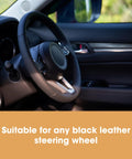 Total Game Changer Leather Steering Wheel Repair Kit Fixes Tons Of Scratches Scuffs And Tears With An Easy 5 Step Routine on a black steering wheel