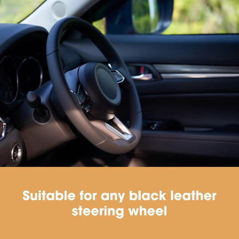 Total Game Changer Leather Steering Wheel Repair Kit Fixes Tons Of Scratches Scuffs And Tears With An Easy 5 Step Routine on a black steering wheel