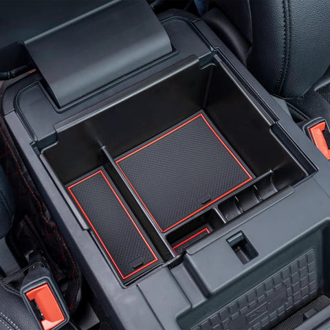 Ford Explorer Console Organizer Tray For 2020 Through 2026 Deep Armrest Storage Box With Coin Holder And Non Slip Mats Red Interior