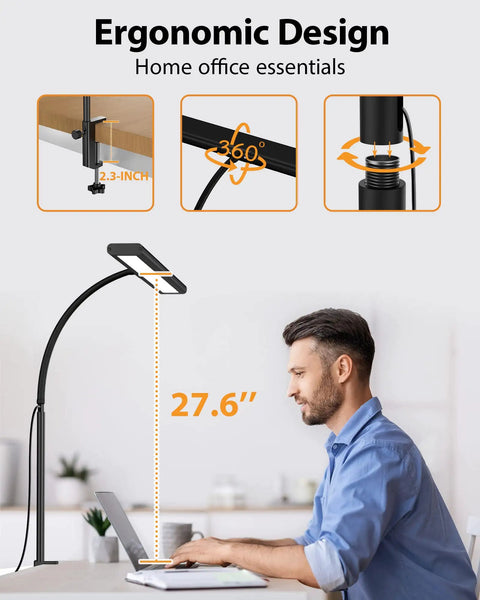 Adjustable Clamp Mount Desk Lamp Featuring Three Custom Color Temperatures And Ten Smooth Brightness Levels For Killer Eye Care Reading And No Sweat Desktop Workspace Upgrades Daily