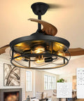 42 Inch Retractable Ceiling Fan With Lights Remote Control And Wall Switch Inverter Dual Control Six Speeds Rustic Black