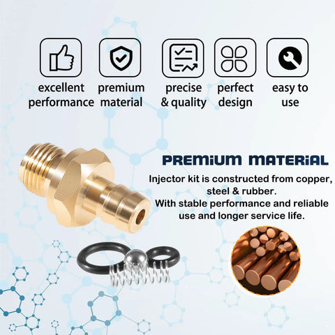 Pressure Washer Soap Injector Kit Replacement For Briggs And Stratton, Homelite, Ryobi And Husky Replaces 190593GS 190635GS 203640GS Two Pack No Brainer Install Fits FAIP And Himore Pumps, showing brass connector, o-ring, and spring.