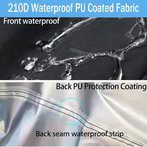 Close-up of 210D waterproof PU-coated fabric showing front waterproof surface for a Waterproof Kids Ride On Car Cover That Shields Large Ride On Trucks And Toy Cars From Rain Sun Dust And Leaves With Windproof Straps And Elastic Hem Keeps Toys Dry Clean And Ready To Play Longer